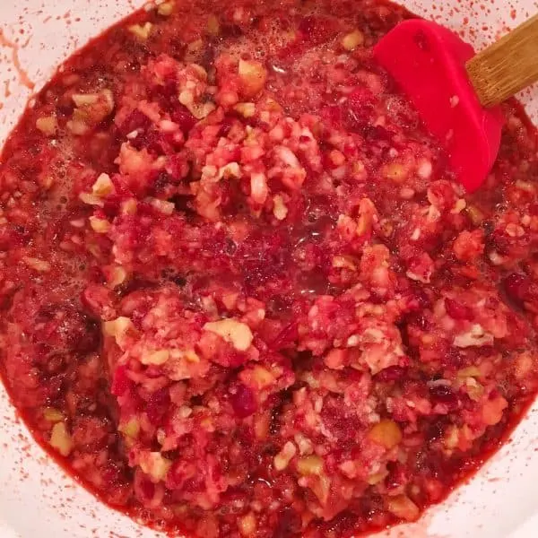 Cranberries, Apples and Walnut added to jello