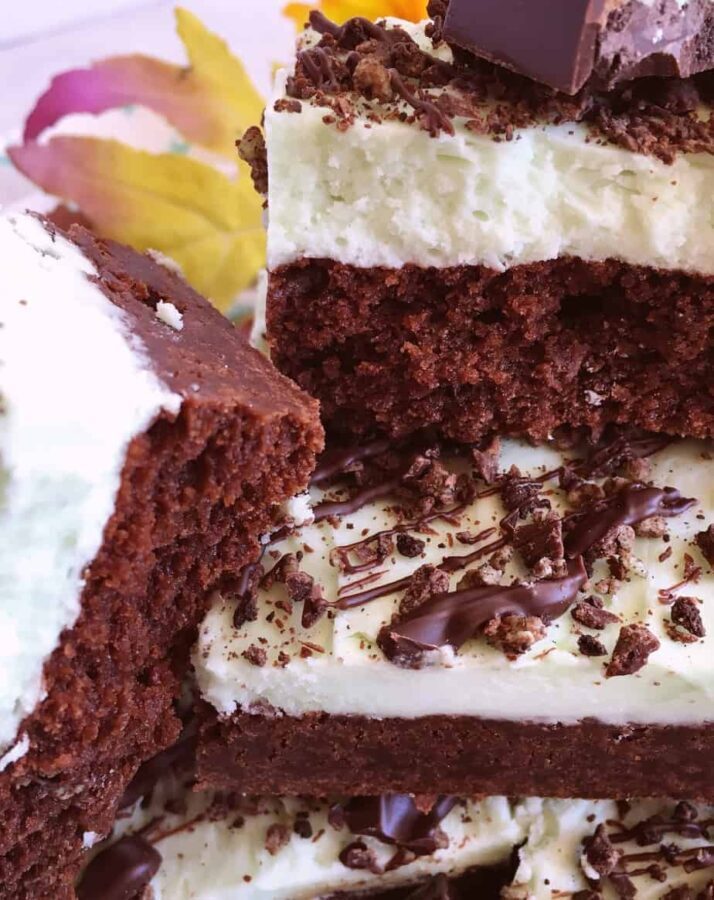 Stack of Layered Mint Chocolate Brownies