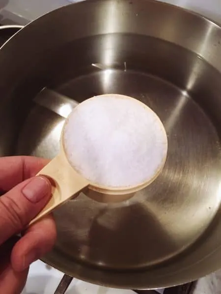 Large Stock Pot filled with water and coarse kosher salt