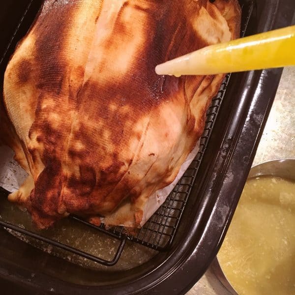 Basting turkey with wine and butter