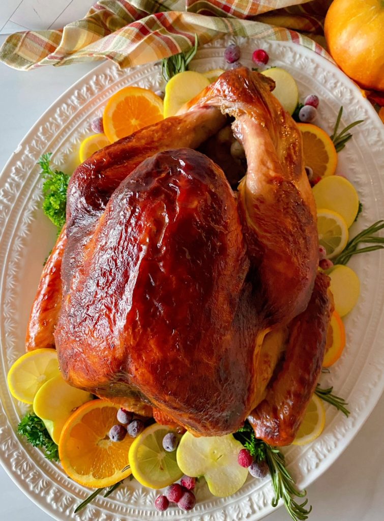 Overhead view of Roasted Turkey.