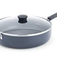 T-fal B3629064 Specialty Nonstick Dishwasher Safe Oven Safe Jumbo Cooker Saute Pan with Glass Lid Cookware, 5-Quart, Black