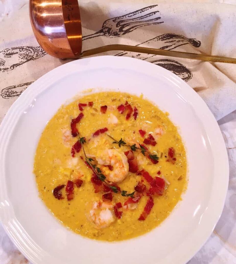 Bowl full of shrimp Bacon Corn Chowder