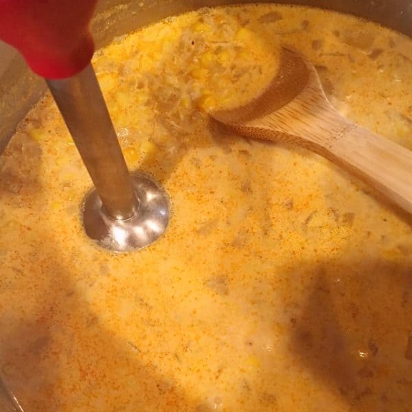 Immersion blender blending soup base