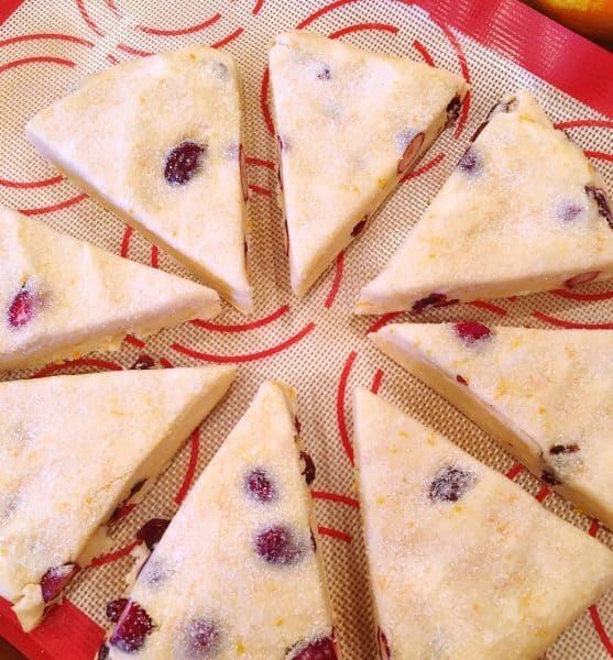 Cranberry Orange Scones on baking sheet