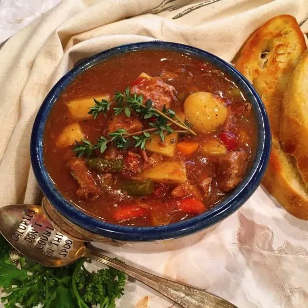 Bowl of slow cooked traditional beef stew