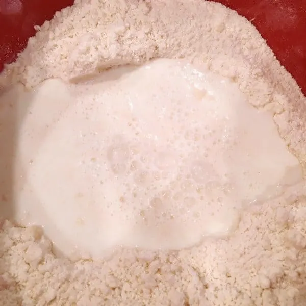 Adding wet to dry ingredients