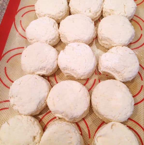 cut biscuits on baking sheet