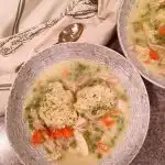 Bowl full of Chicken and Herb Dumplings.