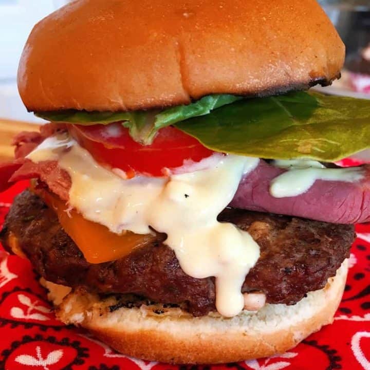 Feta Cheese Pastrami Burgers With Dijon Blue Cheese Sauce