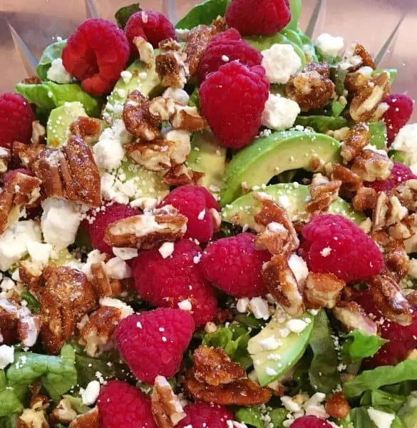 Big Bowl Of Raspberry Pecan Feta Cheese salad.