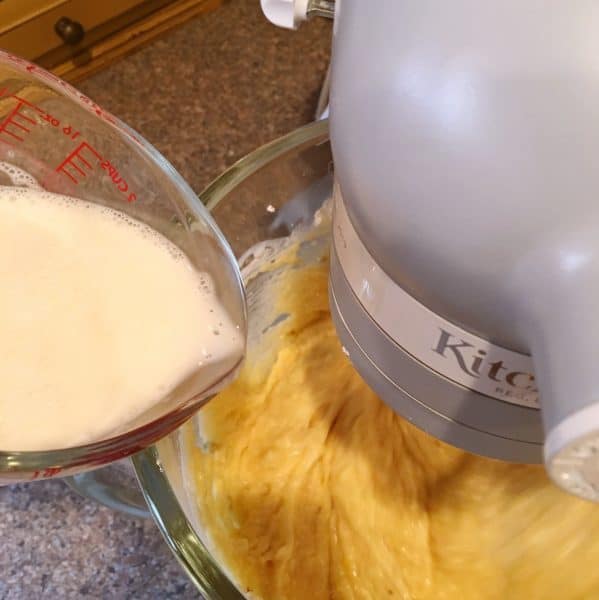 adding buttermilk to cake batter