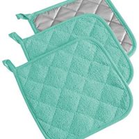 DII, Cotton Terry Pot Holders, Heat Resistant and Machine Washable, Set of 3, Aqua