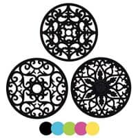 ME.FAN 3 Set Silicone Multi-Use Intricately Carved Trivet Mat - Insulated Flexible Durable Non Slip Coasters (Black)