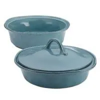 Rachael Ray Cucina Stoneware 3-Piece Round Casserole & Lid Set, Agave Blue