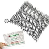 Amagabeli 8"x6" Stainless Steel Cast Iron Cleaner 316L Chainmail Scrubber for Cast Iron Pan Pre-Seasoned Pan Dutch Ovens Waffle Iron Pans Scraper Cast Iron Grill Scraper Skillet Scraper