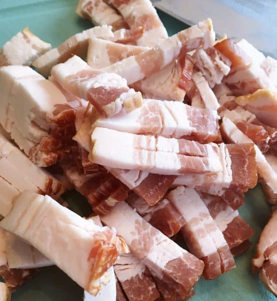 Bacon cut into pieces