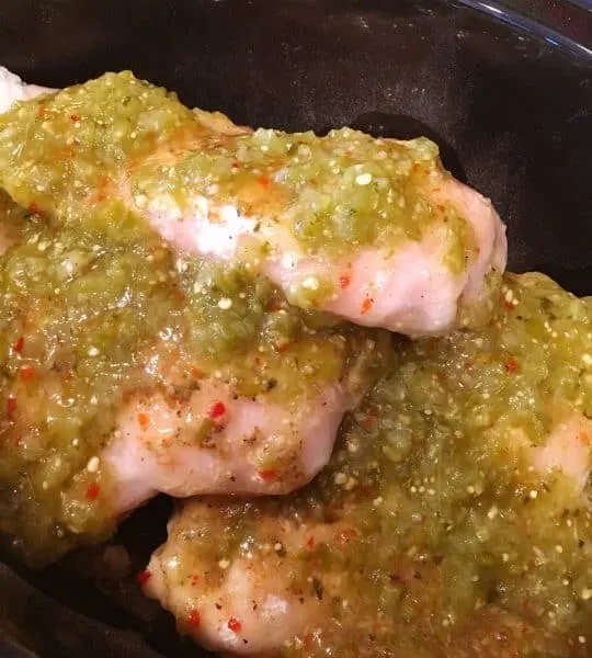 Chicken in slow cooker with italian dressing and salsa