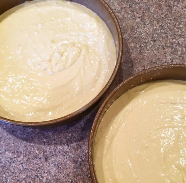 Cake mix in baking pans