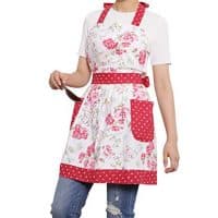 NEOVIVA Kitchen Aprons for Women with Pockets, Heavy Duty Bib Aprons for Cooking, Baking, BBQ and Gardening, Style Diana, Floral Lollipop Red