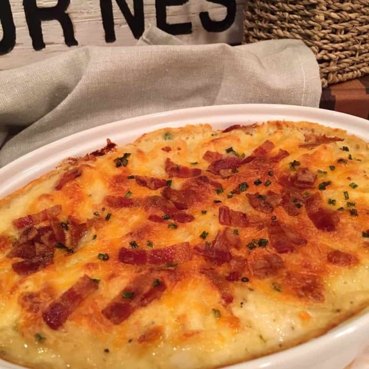 Baked serving of loaded scalloped potatoes