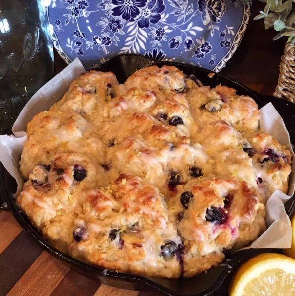 Pan full of blueberry lemon soda bread muffins