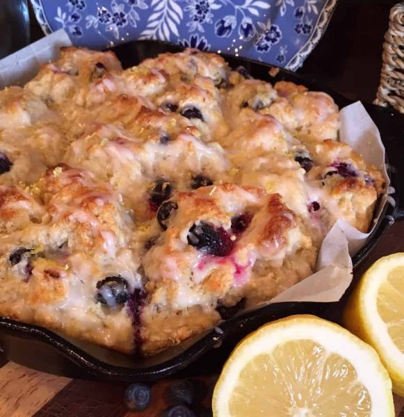 Pan full of blueberry muffins