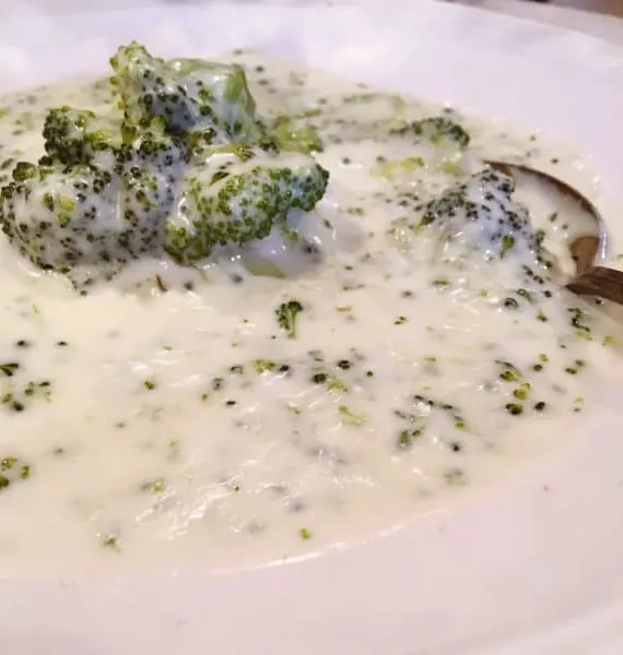 Close up of cream of broccoli soup