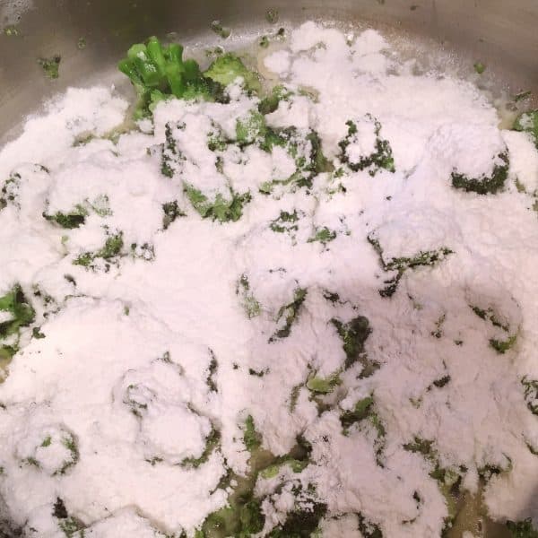 Add flour to broccoli