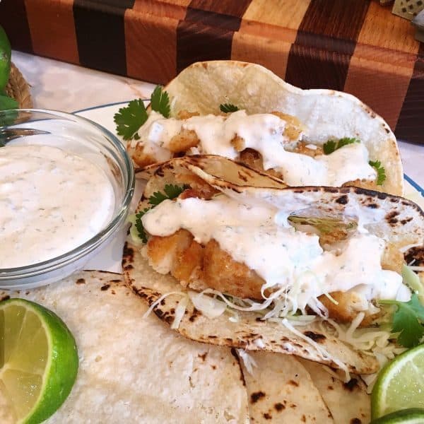 Fish tacos with amazing taco sauce