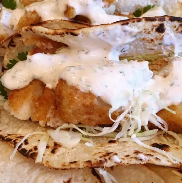 Close up photo of fish tacos