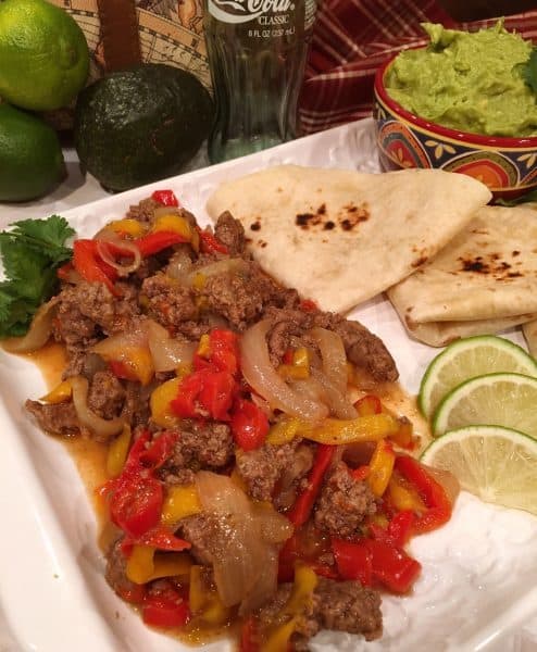 Platter full of Instant pot Beef Fajitas