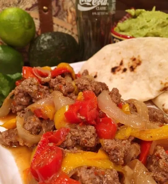 Close up of Beef Fajitas in tortilla