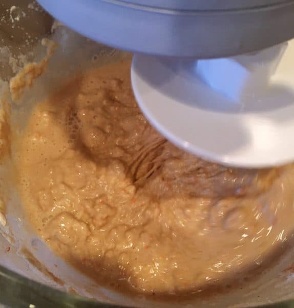 Carrot Cake Mix Dough in mixing bowl, ingredients combining.