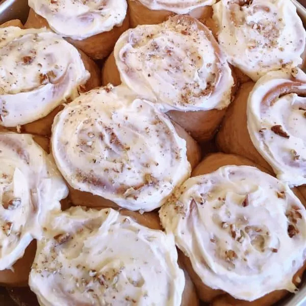 Carrot Cake Mix Cinnamon Rolls with cream cheese frosting 