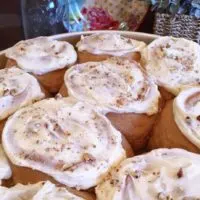 Carrot Cake Mix Cinnamon Rolls with cream cheese frosting.