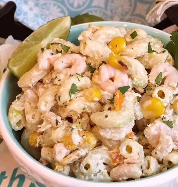 Bowl full of Mexican Seafood Pasta Salad