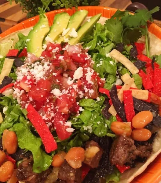 Bowl full of Steak Fajita Taco Salad