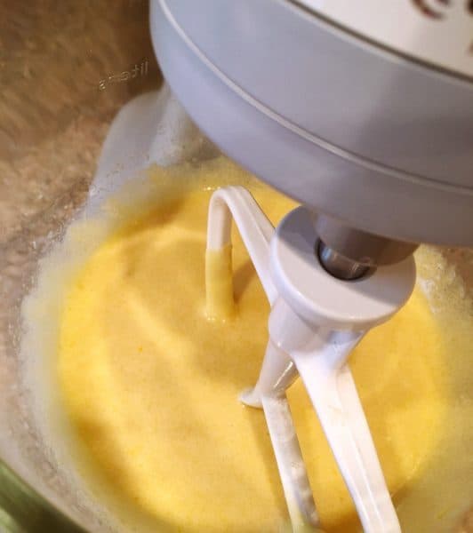 Vanilla Cake batter in mixer