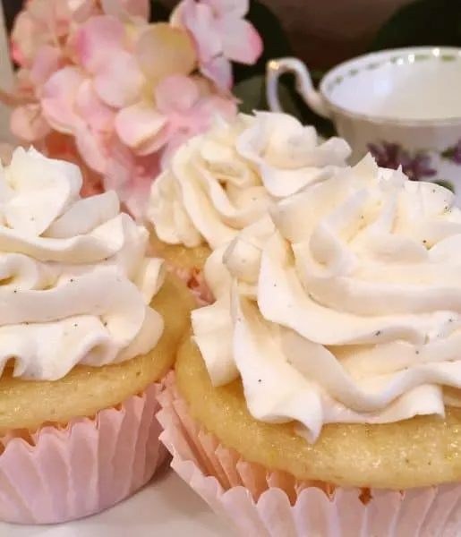 Close up of buttercream frosting on cupcake