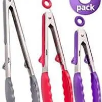 Silicone Kitchen Tongs Cooking Set - 3 Non-scratch Tongs - For All Your BBQ Grill and Serving Needs - Made From Long Lasting Stainless Steel with Silicone Tips - Non-slip Handles and Built-In Rests