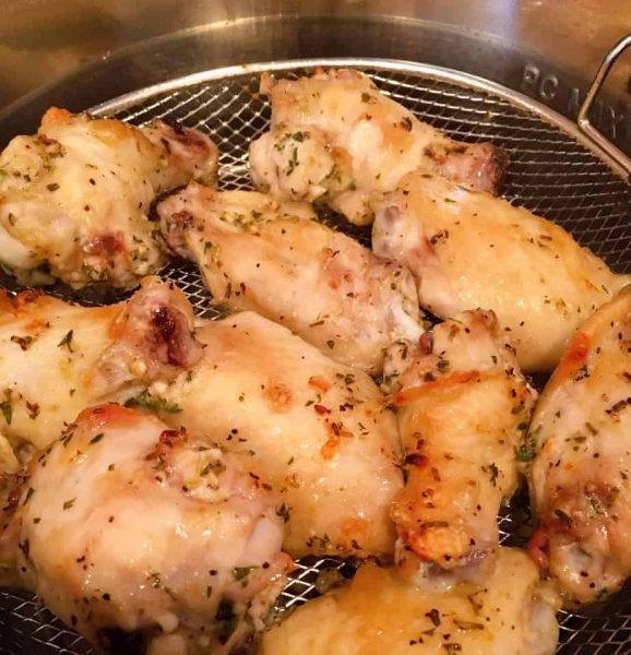 Garlic Parmesan Wings after first 5 minutes cooking.