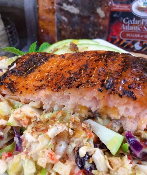 Grilled Salmon with Green Apple Slaw