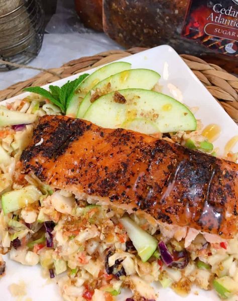 Grilled Salmon with Green Apple Slaw