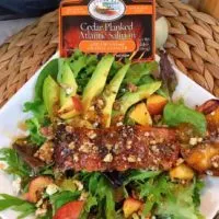 Grilled Salmon and Peach Salad made with Cedar Bay Salmon