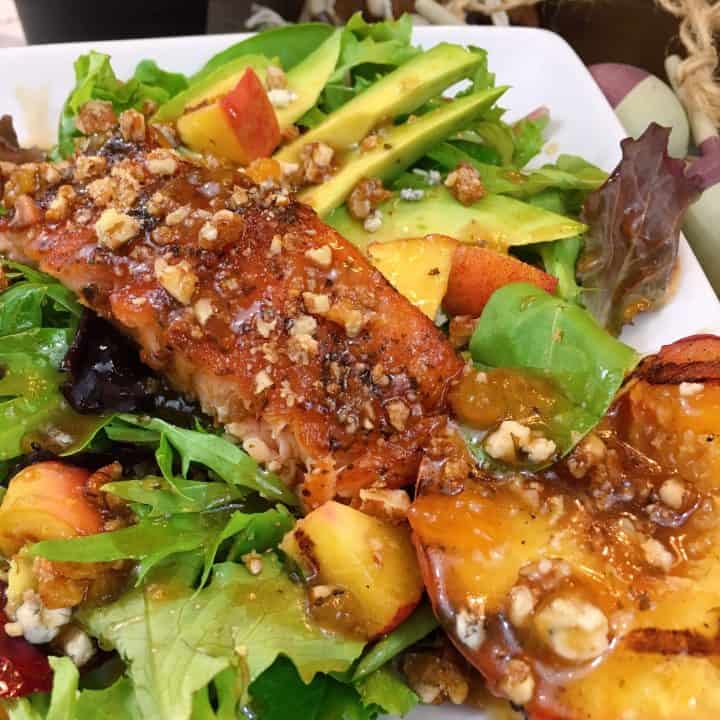 Grilled Salmon and Peach Salad