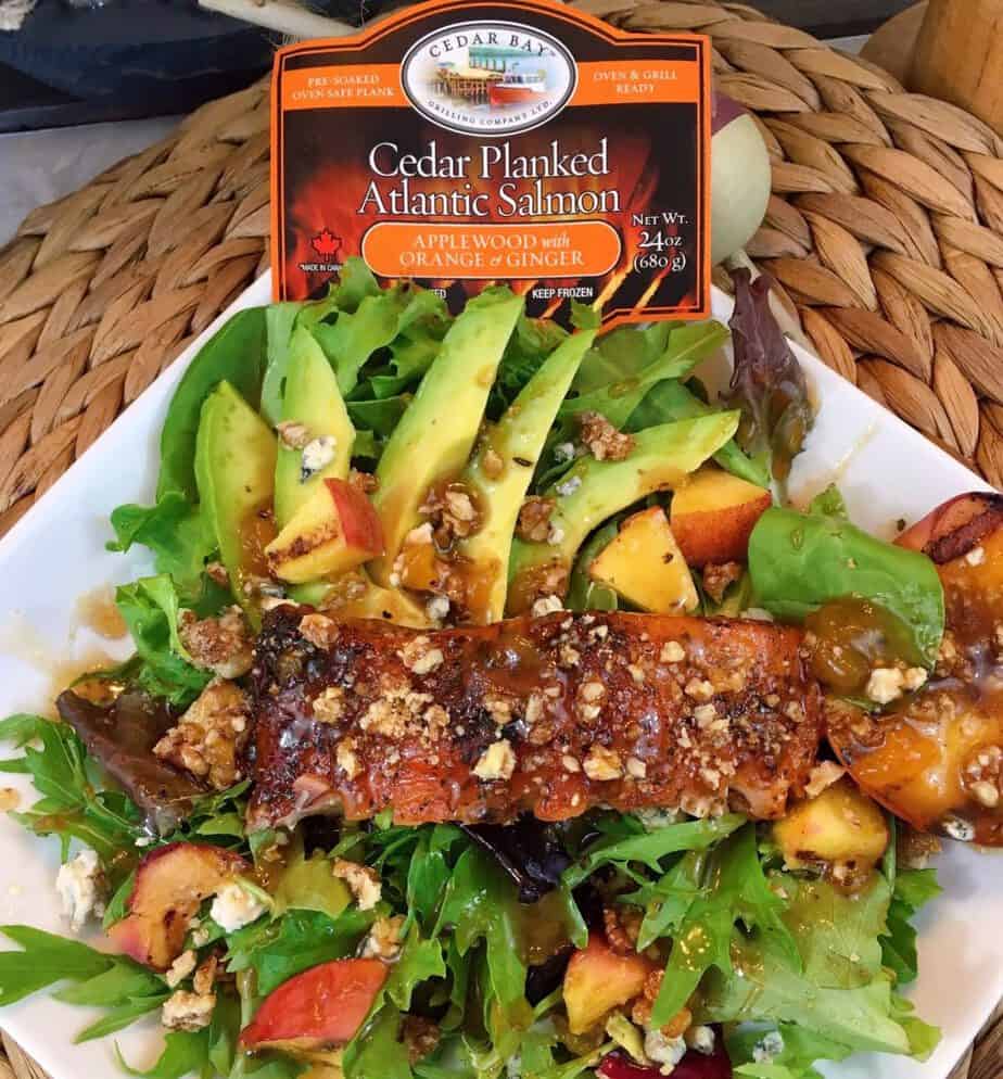 Grilled Salmon and Peach Salad made with Cedar Bay Salmon