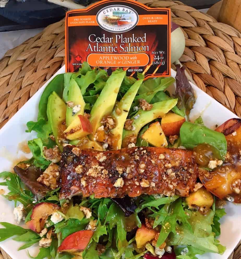 Grilled Salmon and Peach Salad made with Cedar Bay Salmon