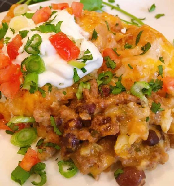 Big serving of Mexican Tater Tot Casserole.