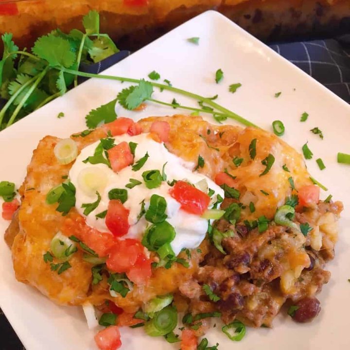 Mexican Tater Tot Casserole on a plate ready to eat!